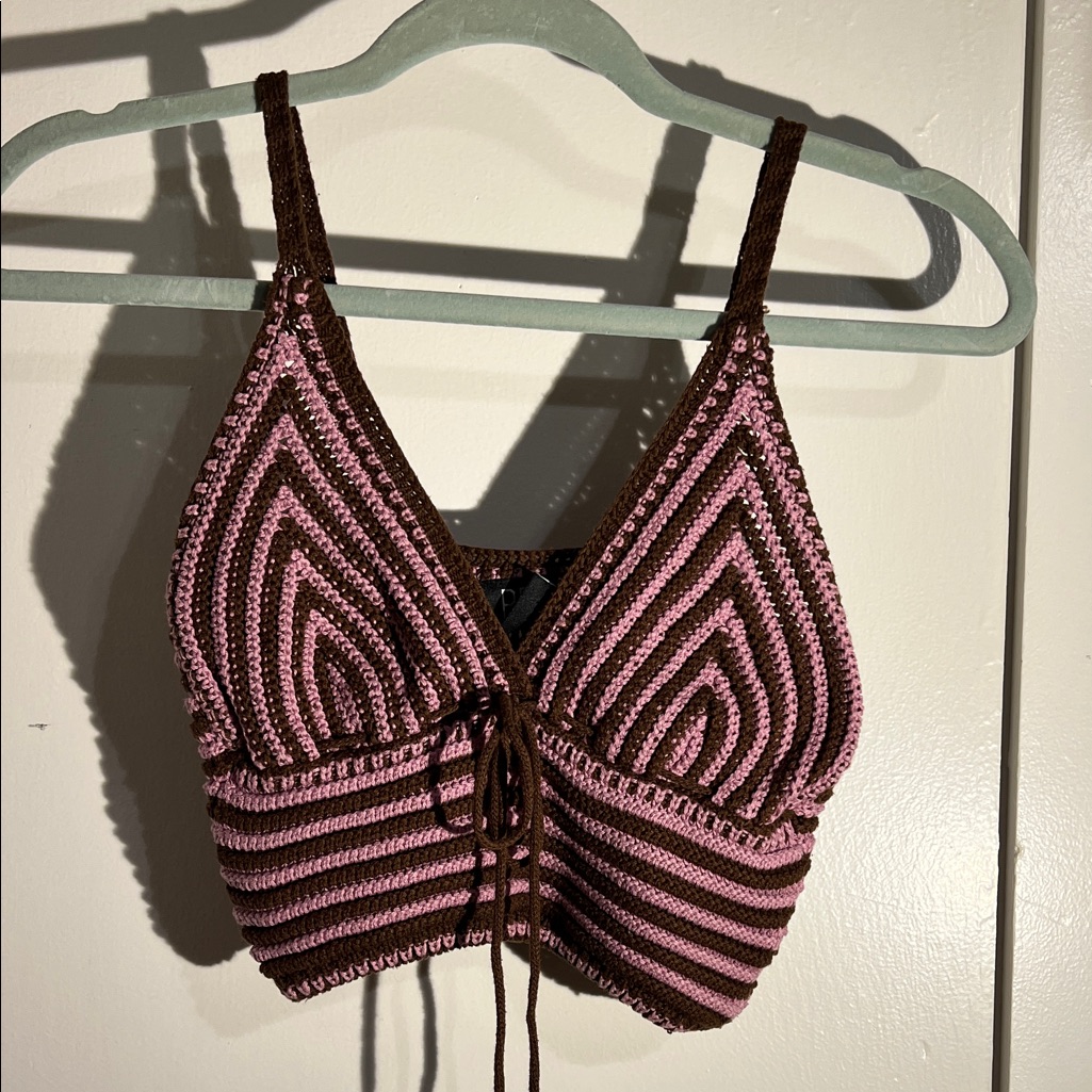 Bdg Pink And Brown Crochet Top